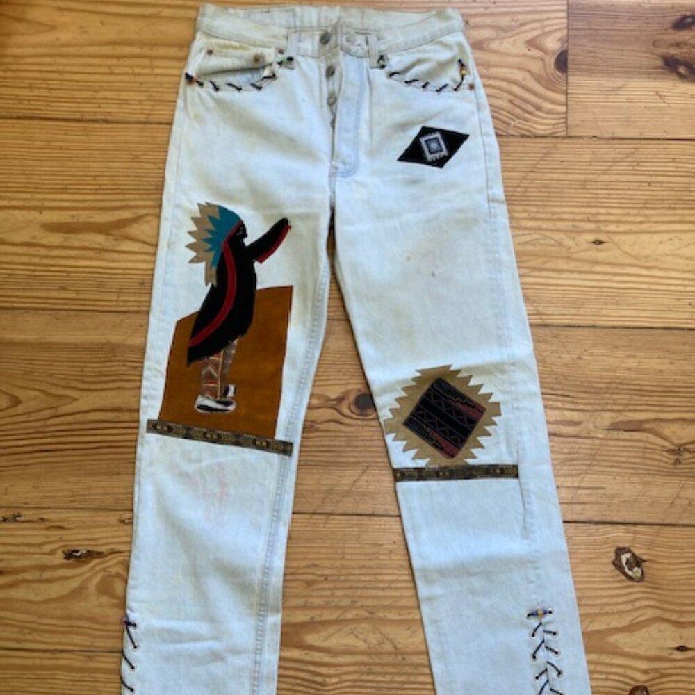 Levi's 501 RARE one-of-a kind hand stitched suede patches